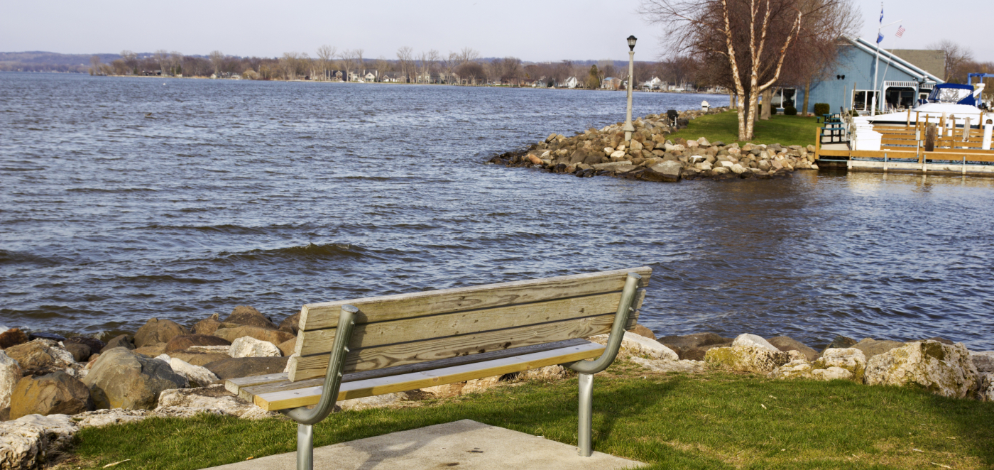 Bench overlooking lake