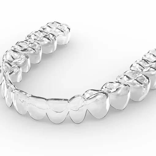A digital image of a clear Invisalign aligner