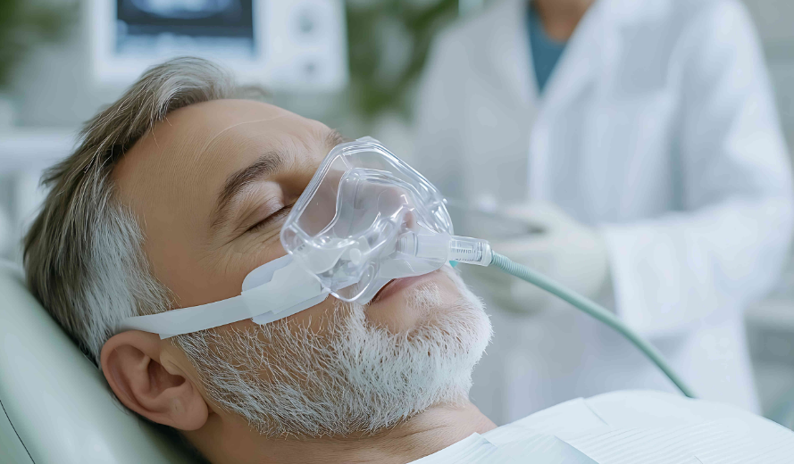 Patient under dental sedation with mask on